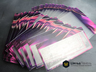 Изготовление ценников из прозрачного ПЭТ-пластика с УФ-печатью по окантовке +лазерная резка. Тираж 80 шт.